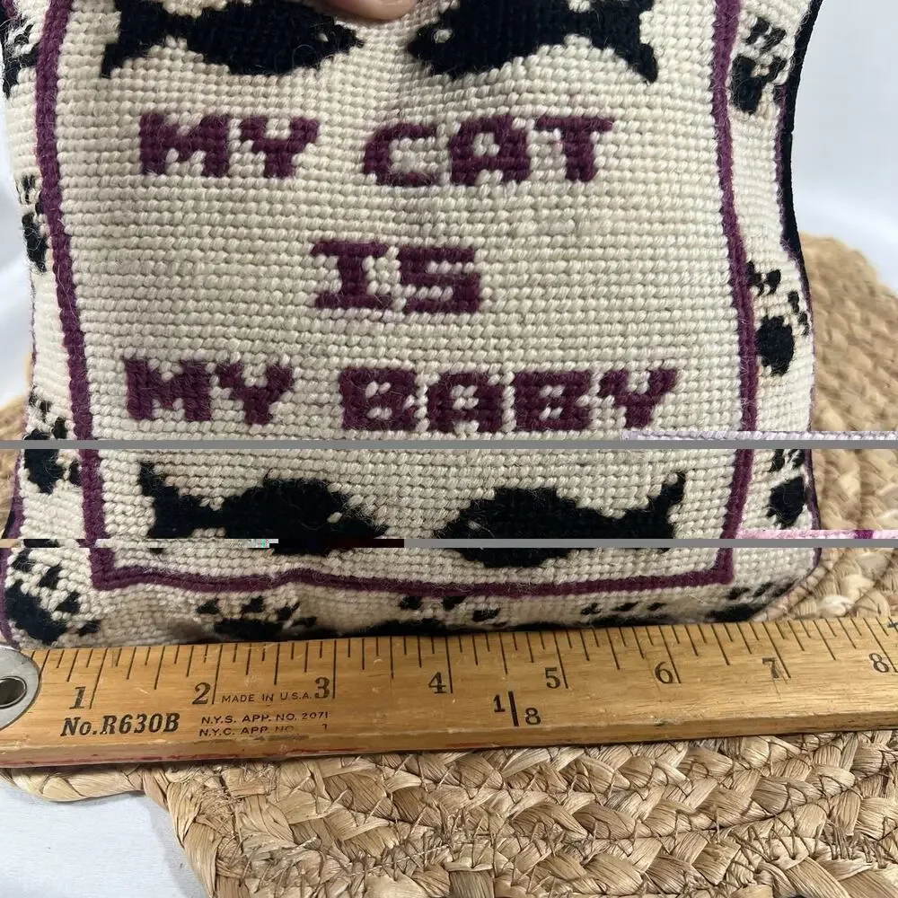 Vintage 100% Wool Needlepoint Pillow “My Cat Is My Baby